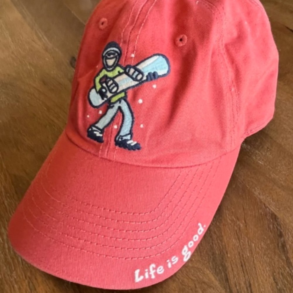 Life Is GOOD Jake Snowboarding‎ Hat Orange/Pink Peach Adjustable Strap Back Cap